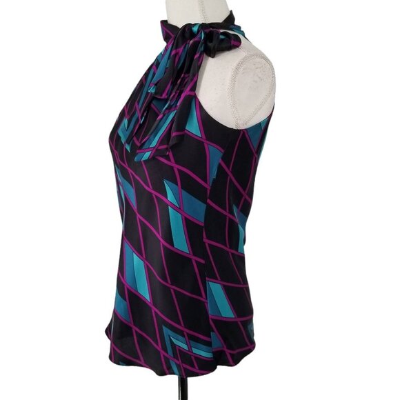 INC. International Concepts 100% Silk Black Blue Side Tie Halter Blouse … - Picture 2 of 7